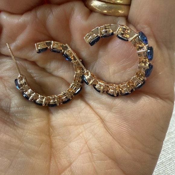 Blue Teardrop Zirconia Hoop Earrings - Picture 5 of 5